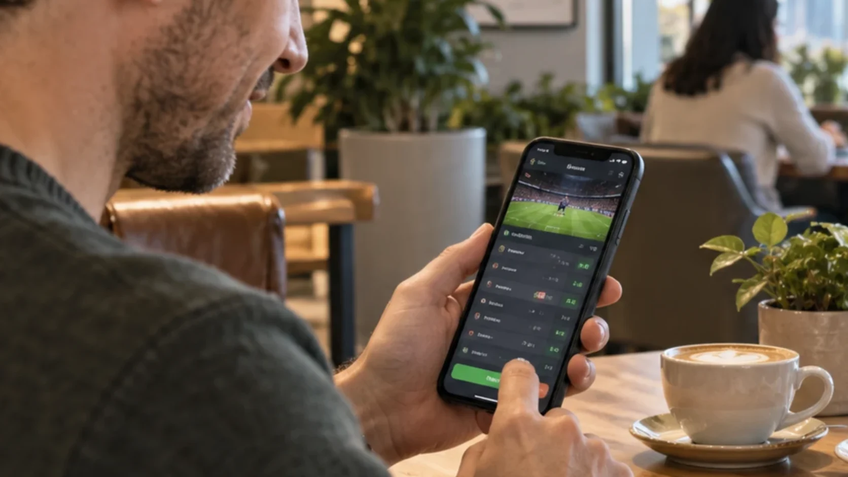 Close-up of a Canadian bettor reviewing soccer handicap prices on a mobile screen