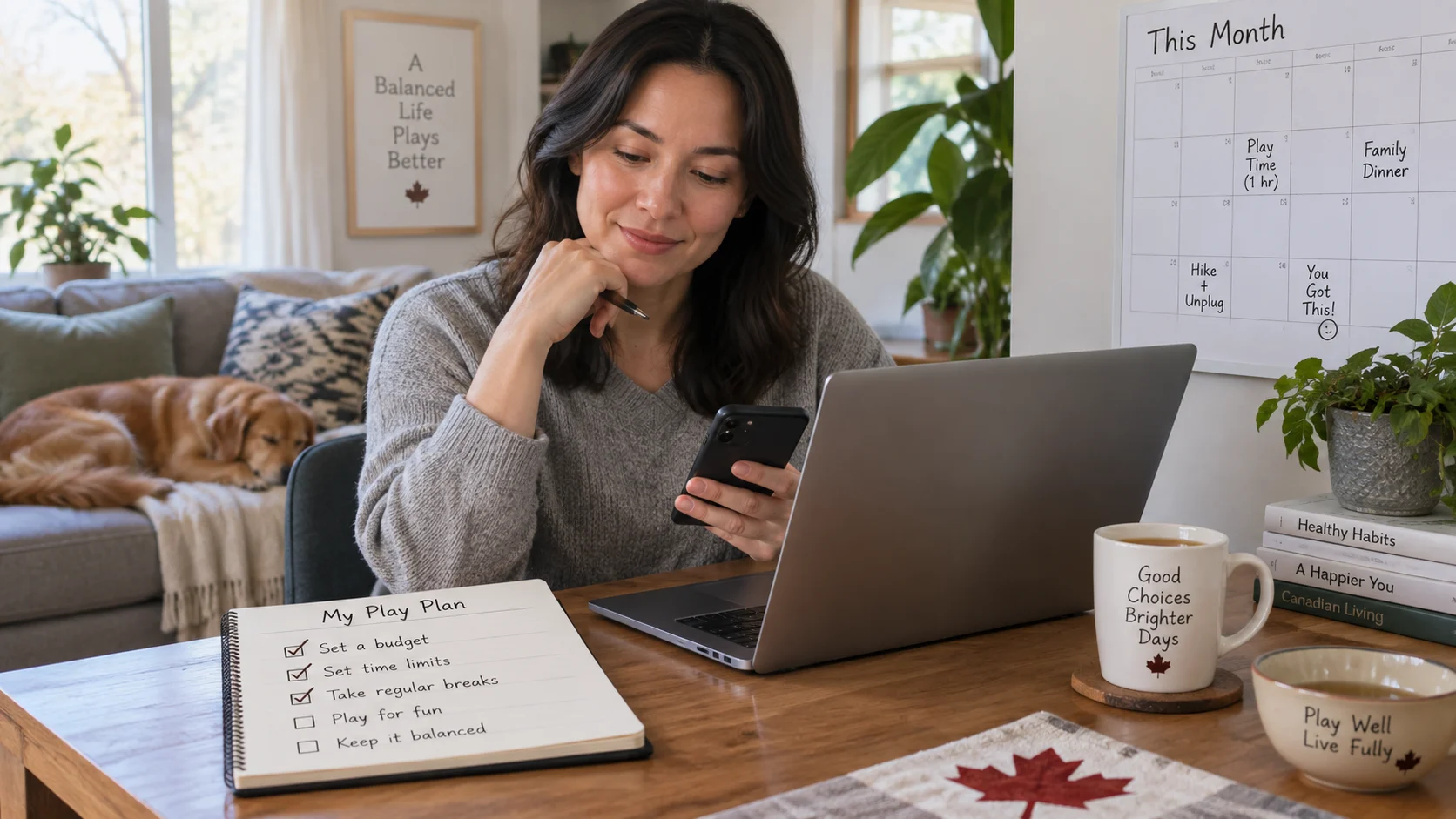 Canadian bettor planning a gambling budget in a calm home office