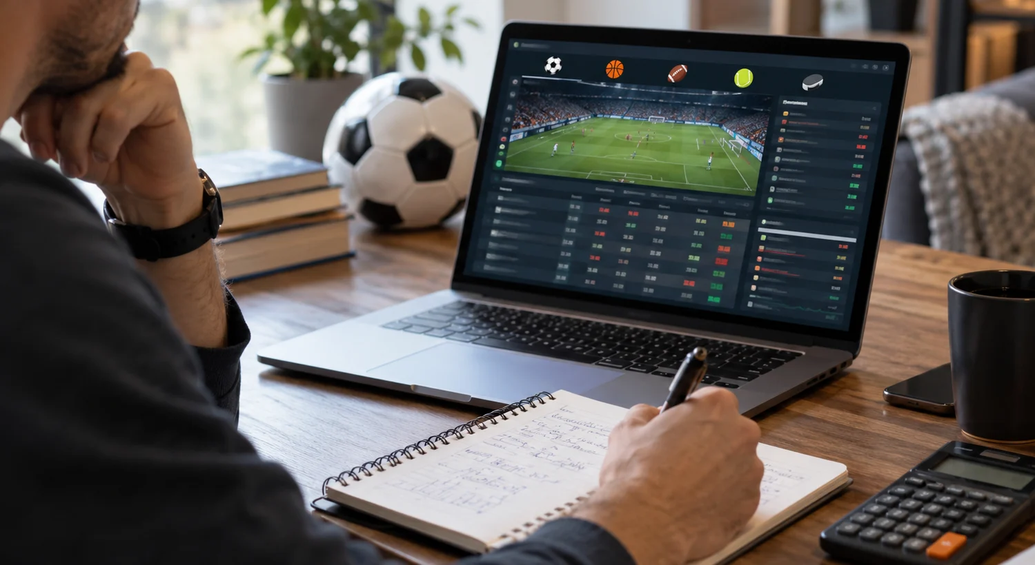 Canadian bettor studying sports odds and terminology at a home workspace