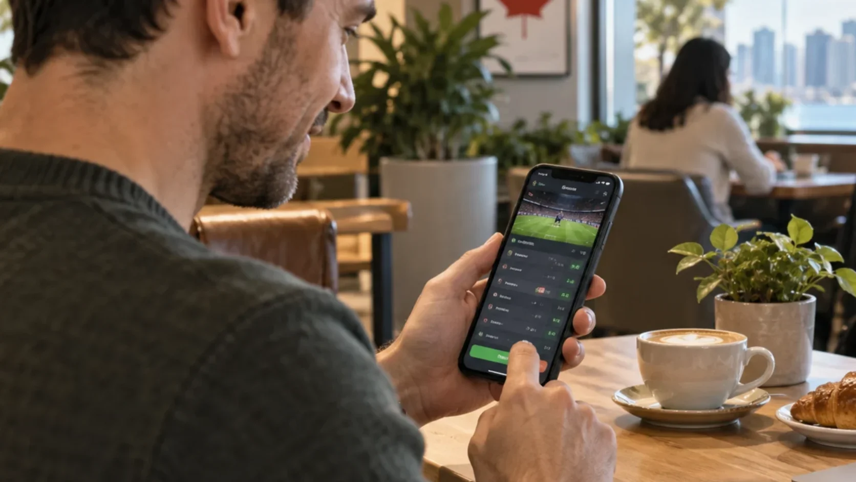 Soccer bettor reviewing match markets on a phone